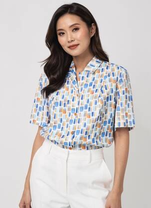 Chemisier tissage crêpe manches courtes bleu GUY DUBOUIS femme