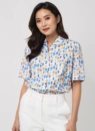 Chemisier tissage crêpe manches courtes bleu GUY DUBOUIS femme