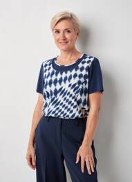 Top tissage crêpe manches courtes bleu GUY DUBOUIS femme