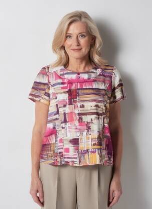 Top col carré manches courtes rose GUY DUBOUIS femme