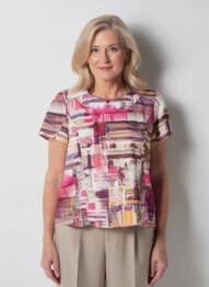 Top col carré manches courtes rose GUY DUBOUIS femme