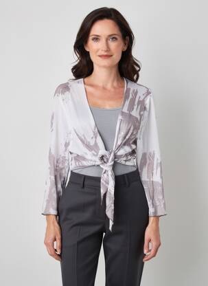 Gilet cache-cœur maille fine gris MERI & ESCA femme