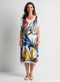 Robe mi-longue coupe fluide manches courtes blanc MERI & ESCA femme