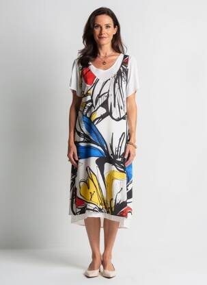 Robe mi-longue coupe fluide manches courtes blanc MERI & ESCA femme