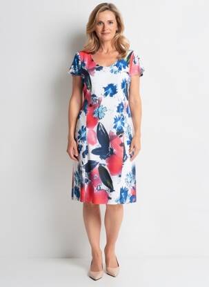 Robe mi-longue manches courtes manches courtes bleu GUY DUBOUIS femme