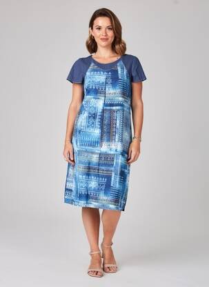 Robe mi-longue manches courtes manches courtes bleu IMPULSION femme