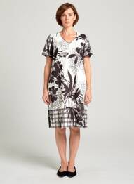 Robe mi-longue imprimé fleurs manches courtes noir FRANCE RIVOIRE femme