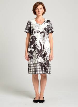 Robe mi-longue imprimé fleurs manches courtes noir FRANCE RIVOIRE femme