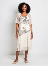 Robe mi-longue coupe fluide manches courtes beige MARI GIUDICELL femme
