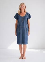Robe mi-longue fermeture zippée au dos manches courtes bleu MERI & ESCA femme
