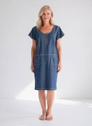 Robe mi-longue fermeture zippée au dos manches courtes bleu MERI & ESCA femme