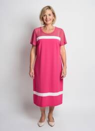 Robe mi-longue manches courtes manches courtes rose GUY DUBOUIS femme
