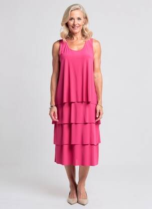 Robe mi-longue coupe fluide sans manche rose GUY DUBOUIS femme
