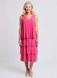 Robe mi-longue coupe fluide sans manche rose GUY DUBOUIS femme