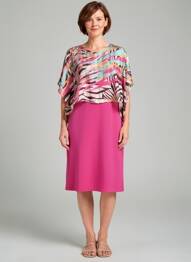 Robe mi-longue imprimé fantaisie manches courtes rose GUY DUBOUIS femme