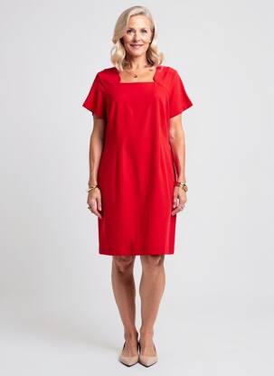 Robe mi-longue fermeture zippée au dos manches courtes rouge GUY DUBOUIS femme
