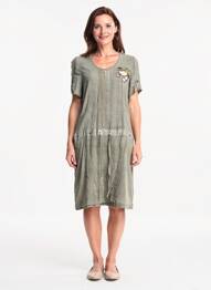 Robe mi-longue tissage crêpe manches courtes vert MERI & ESCA femme