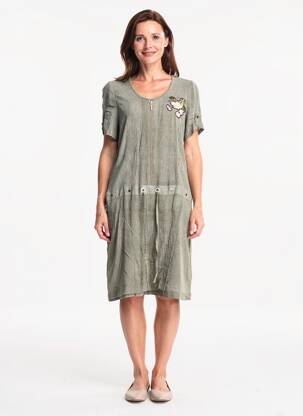 Robe mi-longue tissage crêpe manches courtes vert MERI & ESCA femme