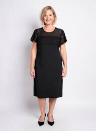 Robe mi-longue tissage crêpe manches courtes noir MERI & ESCA femme
