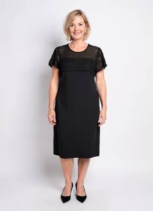 Robe mi-longue tissage crêpe manches courtes noir MERI & ESCA femme