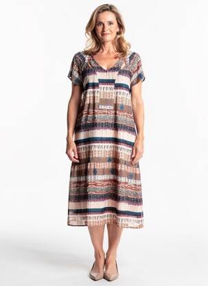 Robe mi-longue imprimé fantaisie manches courtes marron MERI & ESCA femme