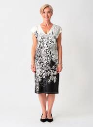Robe mi-longue imprimé fantaisie manches courtes blanc FRANCE RIVOIRE femme
