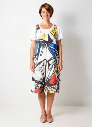 Robe mi-longue imprimé fantaisie manches courtes blanc MERI & ESCA femme