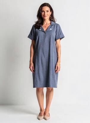Robe mi-longue manches courtes manches courtes bleu FRANCE RIVOIRE femme