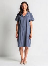 Robe mi-longue manches courtes manches courtes bleu FRANCE RIVOIRE femme