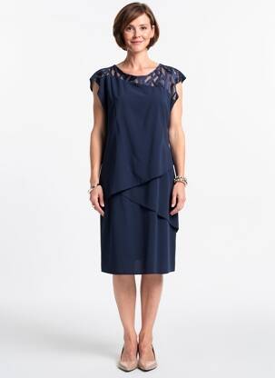 Robe mi-longue manches courtes manches courtes bleu GUY DUBOUIS femme