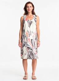 Robe mi-longue imprimé fantaisie sans manche blanc IMPULSION femme