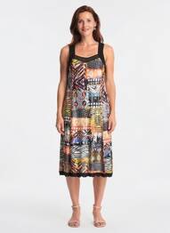 Robe mi-longue imprimé fantaisie sans manche noir GUY DUBOUIS femme
