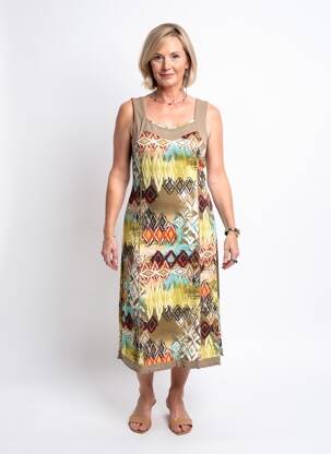Robe mi-longue imprimé fantaisie sans manche vert GUY DUBOUIS femme