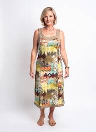 Robe mi-longue imprimé fantaisie sans manche vert GUY DUBOUIS femme