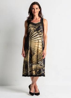 Robe mi-longue imprimé fantaisie sans manche noir GUY DUBOUIS femme