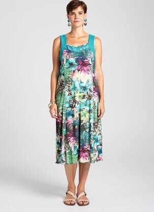 Robe mi-longue imprimé fleurs sans manche bleu FRANCE RIVOIRE femme