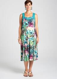 Robe mi-longue imprimé fleurs sans manche bleu FRANCE RIVOIRE femme