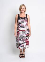 Robe mi-longue imprimé fantaisie sans manche noir GUY DUBOUIS femme