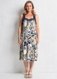 Robe mi-longue imprimé fantaisie sans manche bleu FRANCE RIVOIRE femme