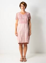 Robe mi-longue tissage crêpe manches courtes rose MERI & ESCA femme
