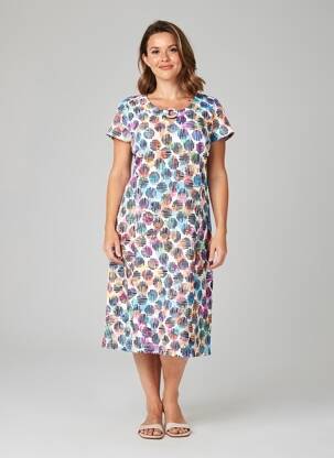 Robe mi-longue tissage crêpe manches courtes bleu FRANCE RIVOIRE femme