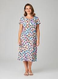 Robe mi-longue tissage crêpe manches courtes bleu FRANCE RIVOIRE femme