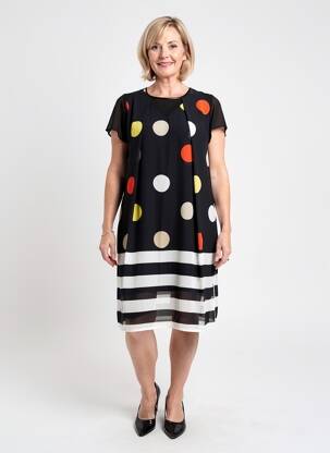 Robe mi-longue coupe fluide manches courtes noir GUY DUBOUIS femme