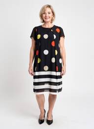 Robe mi-longue coupe fluide manches courtes noir GUY DUBOUIS femme
