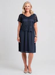Robe mi-longue manches courtes manches courtes bleu GUY DUBOUIS femme