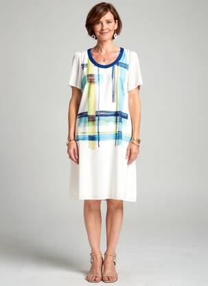 Robe mi-longue coupe fluide manches courtes bleu GUY DUBOUIS femme