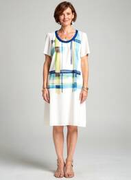 Robe mi-longue coupe fluide manches courtes bleu GUY DUBOUIS femme