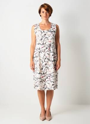 Robe mi-longue imprimé fantaisie sans manche beige GUY DUBOUIS femme