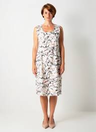 Robe mi-longue imprimé fantaisie sans manche beige GUY DUBOUIS femme