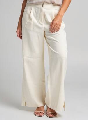 Pantalon large fermeture zippée sous rabat boutonné taille normale beige B.YOUNG femme